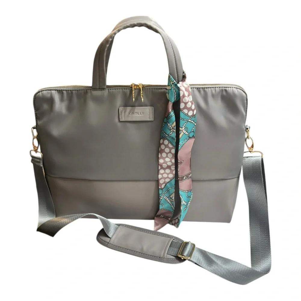 NEW Kamlui Laptop Bag Gray Briefcase with Scarf Accent Water Resistant Bag